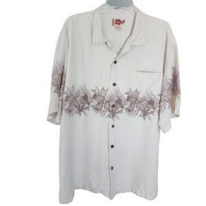 Hilo Hatty Hawaiian 100% Silk Cream Color‎ Shirt Men's XL